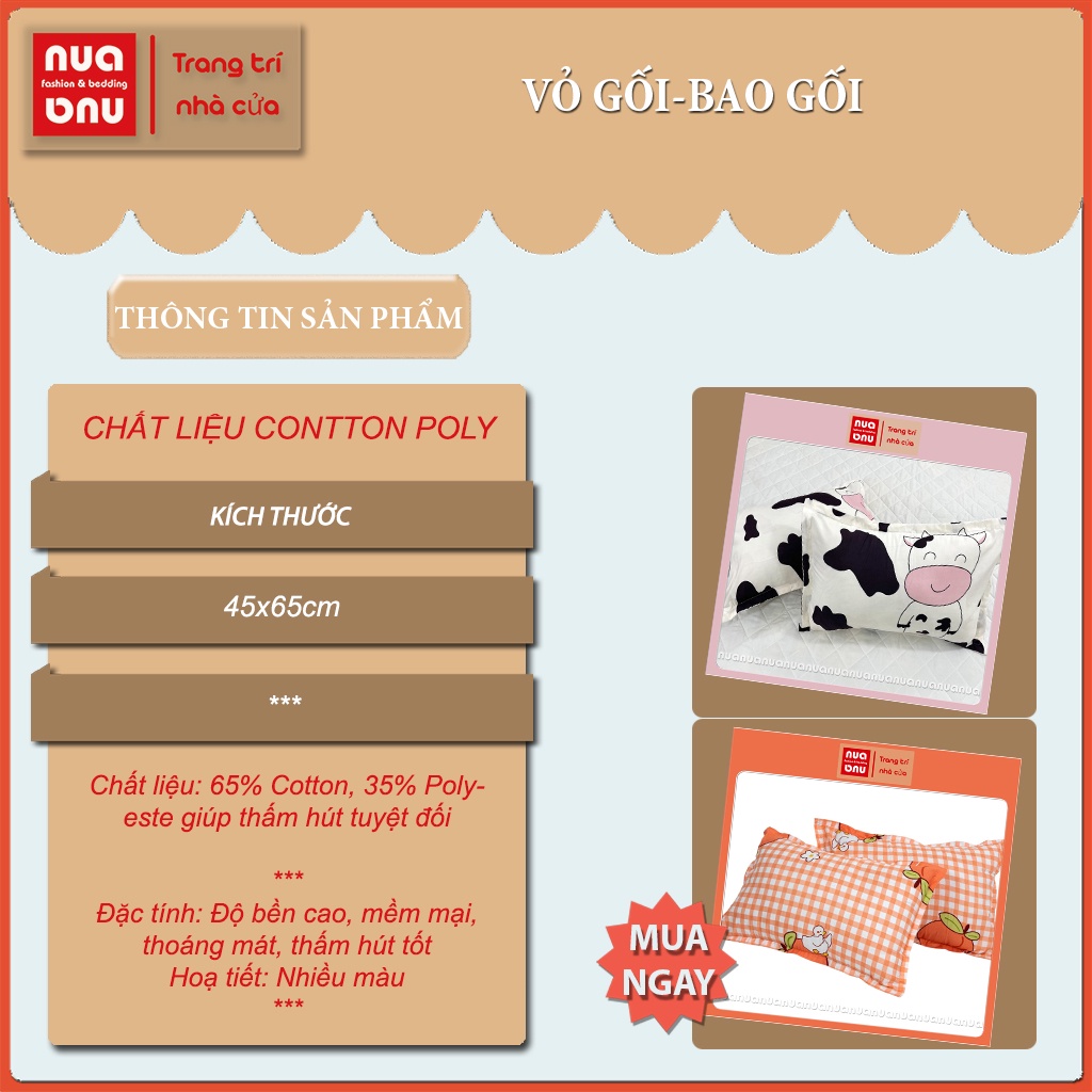 [ Hàng tặng kèm không bán ] Đôi vỏ gối nằm ( Cùng bộ ga giường ) cotton poly có khoá kéo bao lồng ruột gối