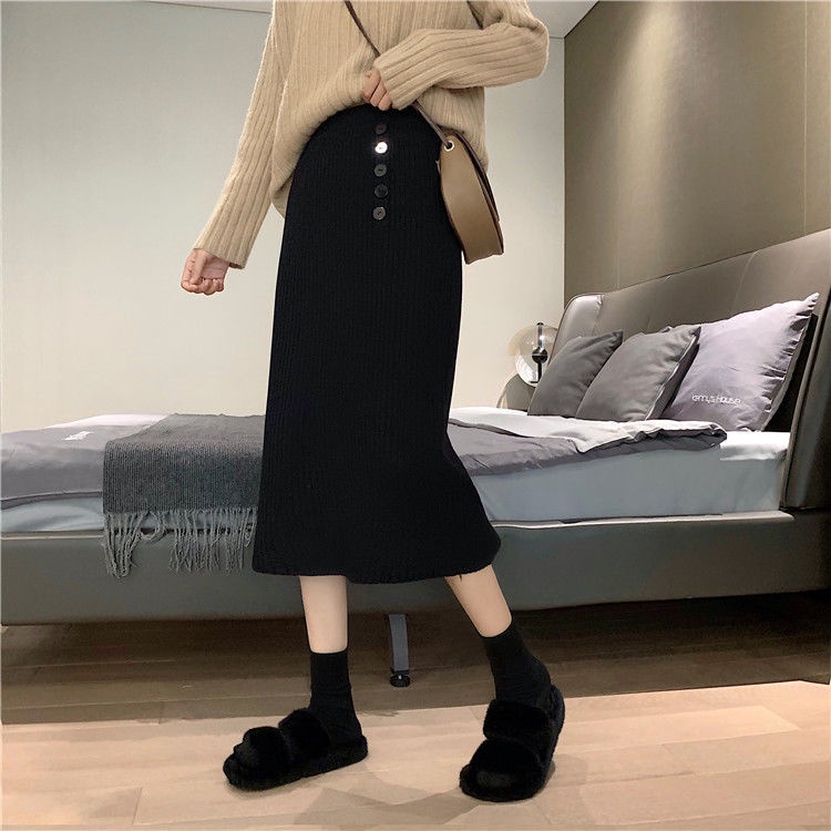 Chân váy dệt kim dáng chữ A lưng cao phong cách Hàn Quốc dành cho nữ