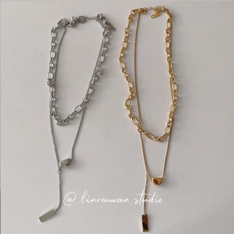 Vòng cổ Kim Loại Hai Lớp Mặt Trái Tim Phong Cách Retro Pháp