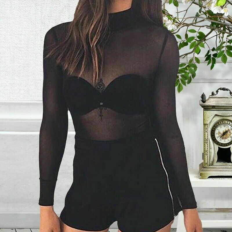 [Mã FASHIONT4WA2 giảm 10K đơn 50K] Áo thun dài tay thiết kế dạng lưới xuyên thấu quyến rũ cho nữ | BigBuy360 - bigbuy360.vn