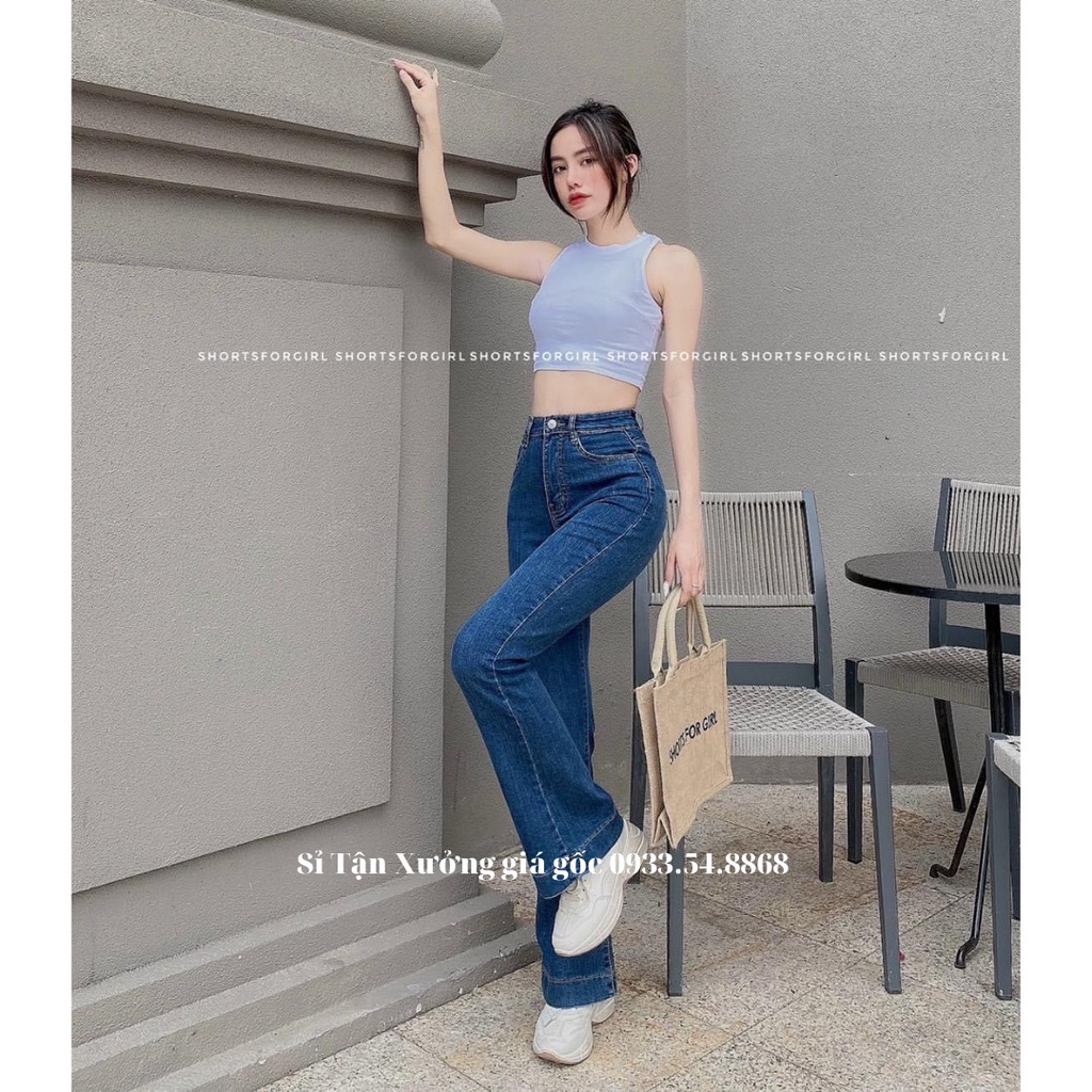 Quần jean nữ ống loe banamo fashion 2 màu sang chảnh siêu hack dáng lưng cao cá tính, quần bò loe 2 màu 464