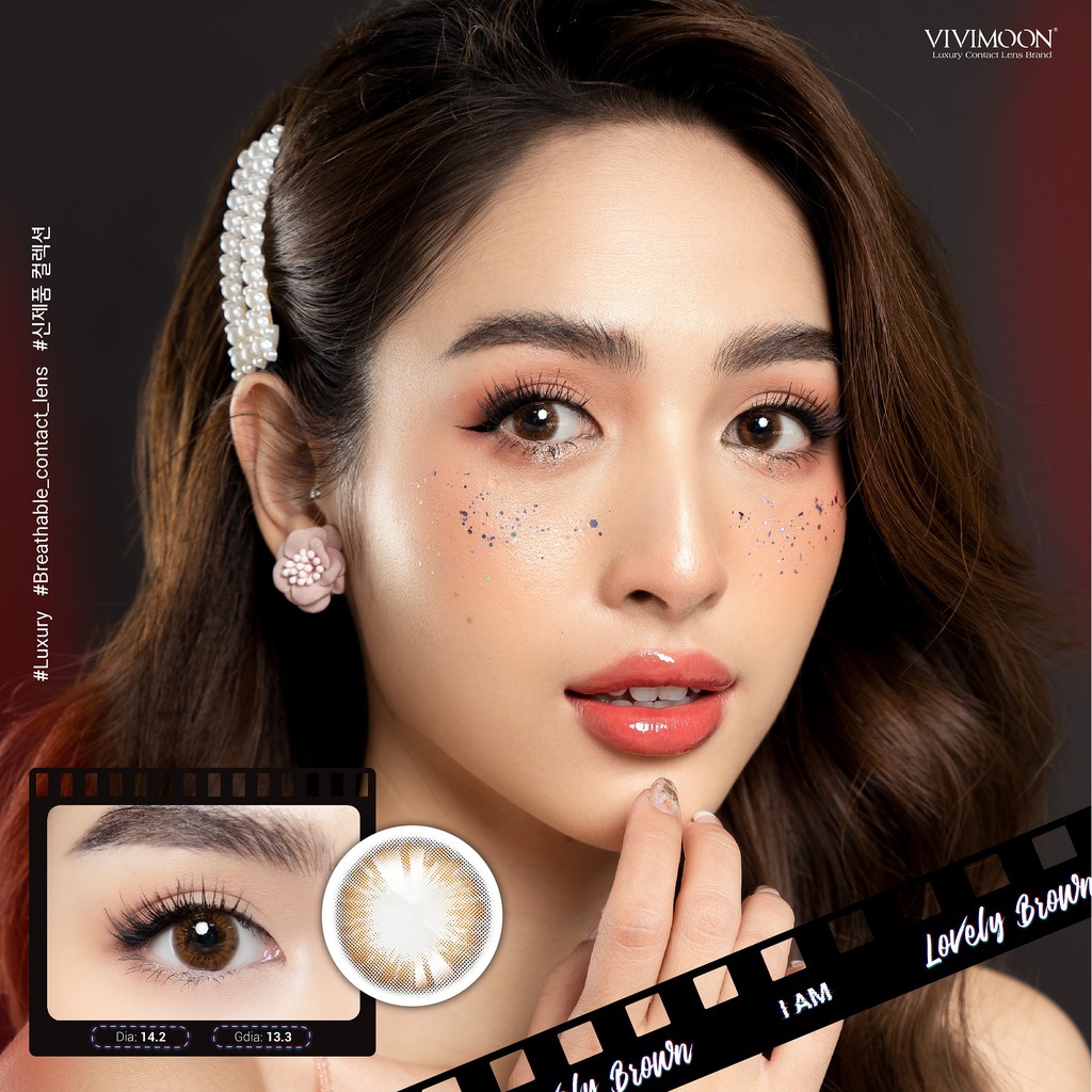 Kính áp tròng VIVIMOON LENS cận màu nâu cho mắt thở Lovely Brown