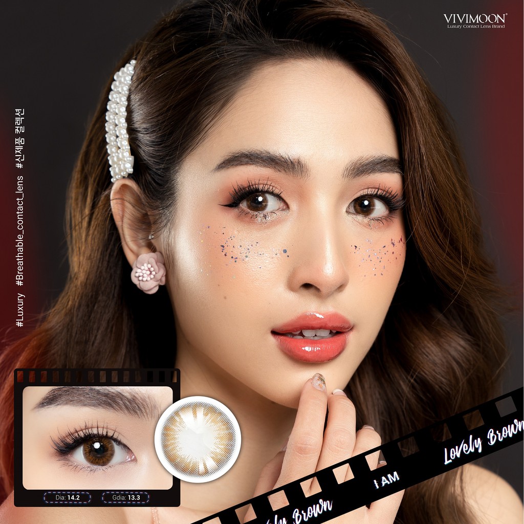 Kính áp tròng VIVIMOON lens cận màu nâu cho mắt thở Lovely Brown