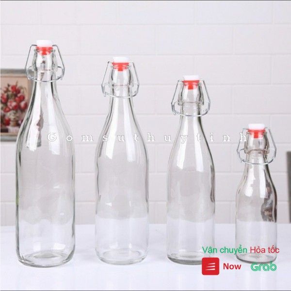 Chai thủy tinh nắp gài nhựa/ Bình thủy tinh nắp gài nhựa 250ml cao cấp