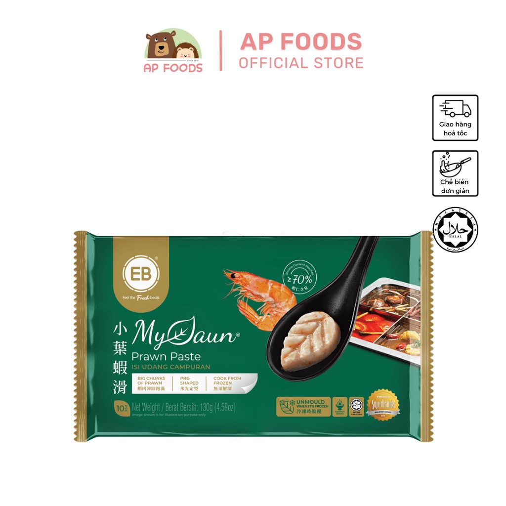 Tôm phỉ thuý mini EB thượng hạng - 130g/ gói - Viên thả lẩu đông lạnh - Hàng nhập khẩu Malaysia