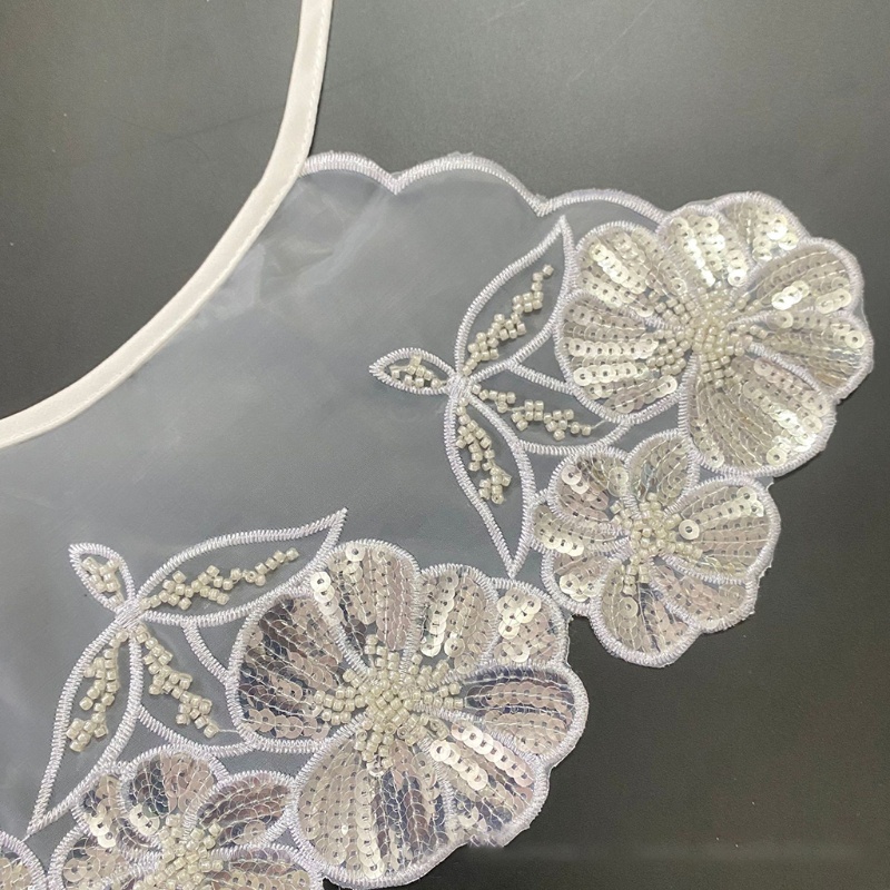 Vòng Cổ Dây Buộc Khăn Choàng Cổ Vải Organza Đính Hạt Kim Sa Hình Hoa Dành Cho Nữ