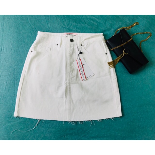 Chân váy jean trắng TINGOAN dáng A