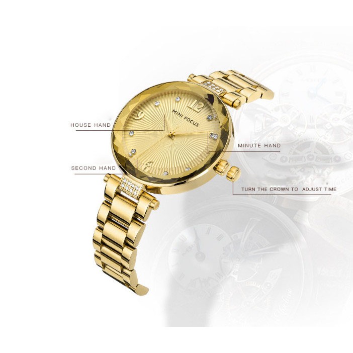 Đồng Hồ Nữ Dây Kim Loại Không Gỉ Chronograph MINI FOCUS-F79 (Vàng Kim)