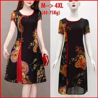 ROMI – ĐẦM SUÔNG BIGSIZE KIỂU ĐẦM SUÔNG QUÝ BÀ SANG TRỌNG , ĐẦM DỰ TIỆC TRUNG NIÊN IN HOA NHIỀU MÀU CỔ TÀU ROMI 3240