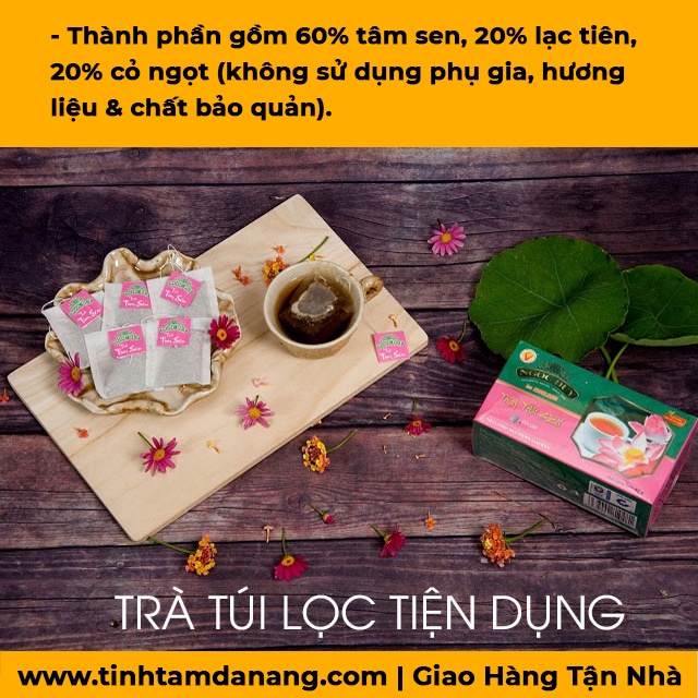 Trà tâm tim sen túi lọc Ngọc Duy sấy khô hộp 40gr 20 túi lọc Tịnh Tâm cao cấp giúp dễ ngủ và ngủ ngon giấc