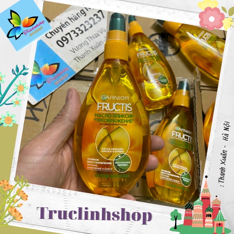 Tinh dầu xịt dưỡng tóc Garnier Fructis 150ml phục hồi tóc hư tổn chẻ ngọn xơ rối Nga