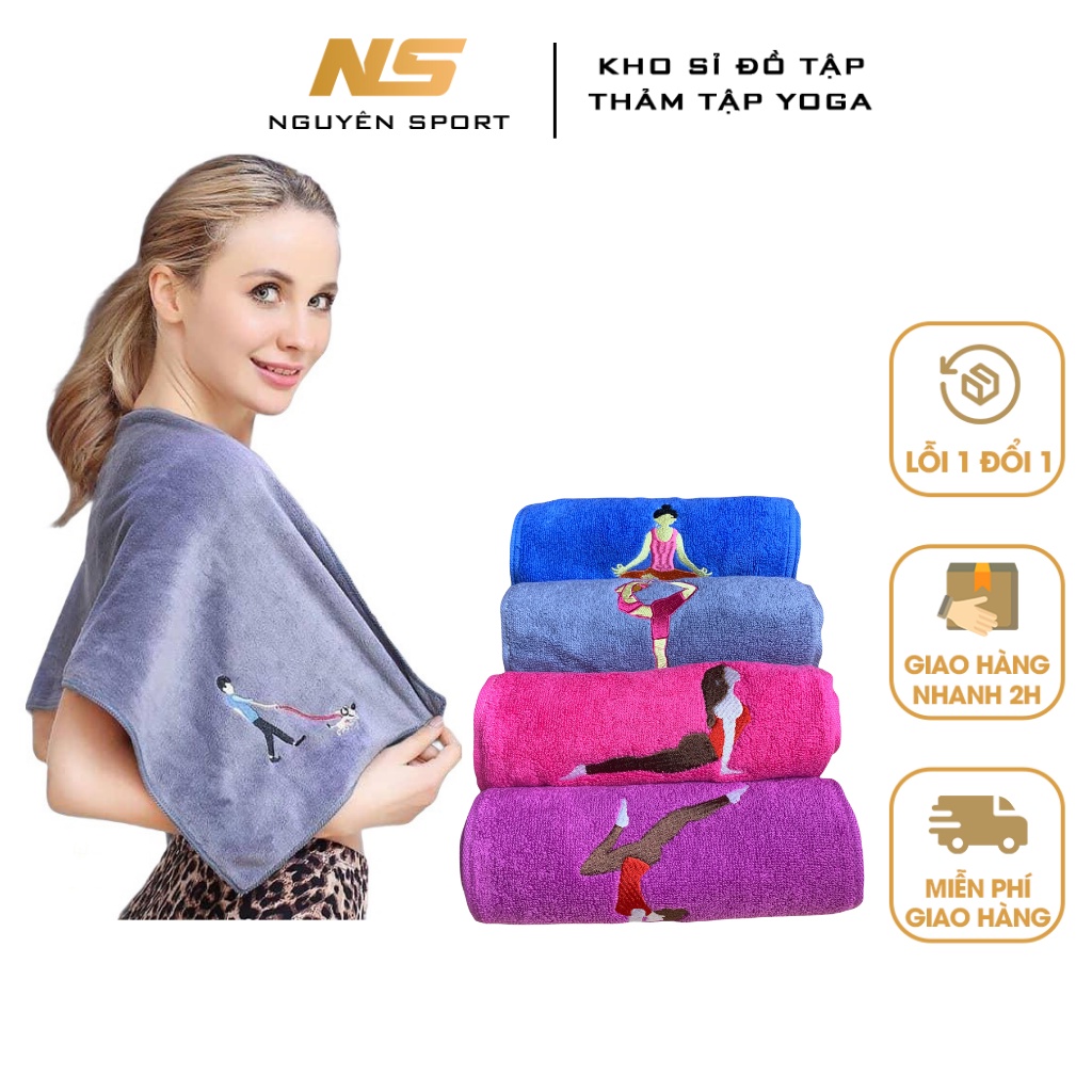 Khăn cotton thể thao lau thấm mồ hôi thêu hình cô gái tập yoga