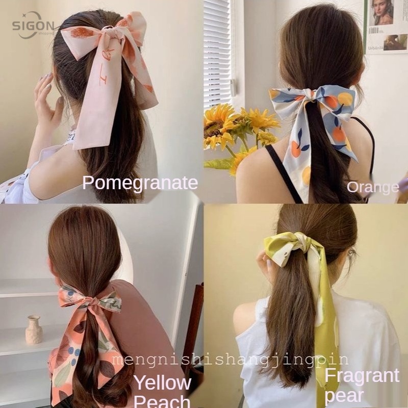 Dây Cột Tóc Bằng Lụa Mỏng Họa Tiết Trái Cây Xinh Xắn Cho Nữ