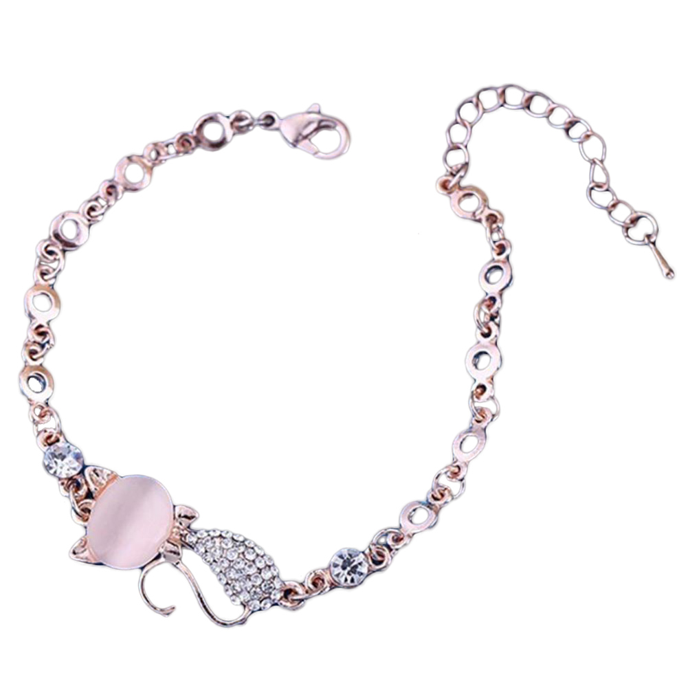 Vòng Tay Hợp Kim Hình Mèo Đính Đá Xinh Xắn