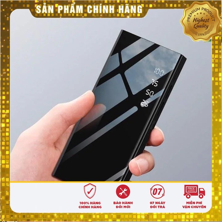 Sạc dự phòng 30000mAh Tích Hợp Sạc Nhanh Fast Charge Mặt Kính Đen hiển phần trăm thị pin. 2 USB Có Đèn |TuanBoutique