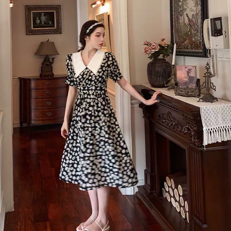 Váy hoa nhí, đầm maxi hoa nhí HECCI phối cổ ren dáng xòe nữ tính V72