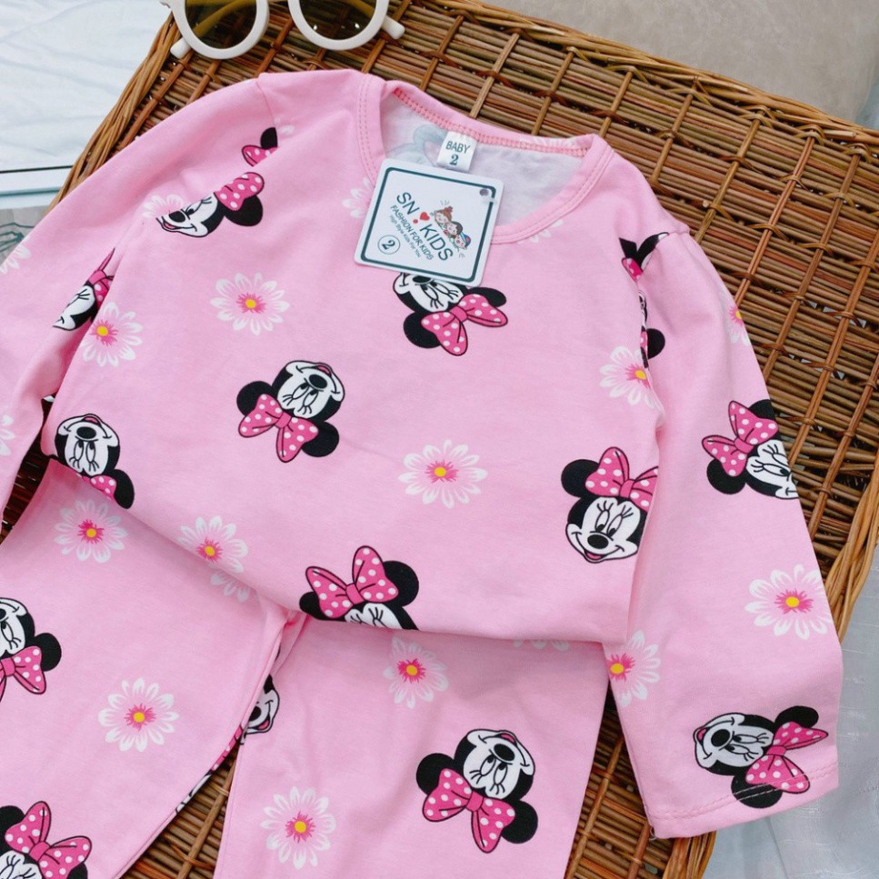 Bộ Quần Áo Dài Tay Mùa Thu Cho Bé Gái In Hình Micky - Dâu Vải Cotton Cho Bé Từ 10-22kg Mã DT14