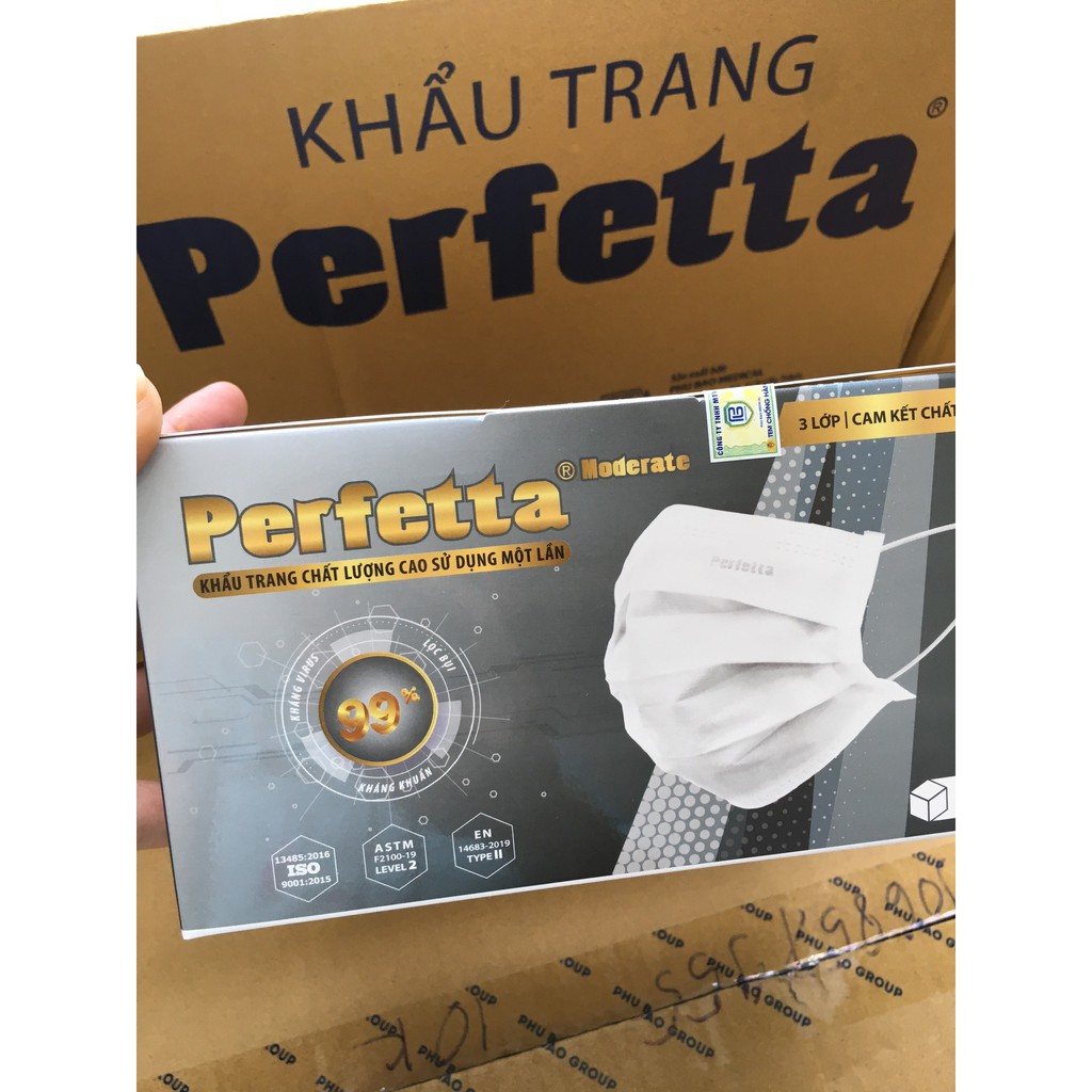 Khẩu Trang Y Tế 3 Lớp Cao Cấp Perfetta -1hộp 50 cái màu trắng