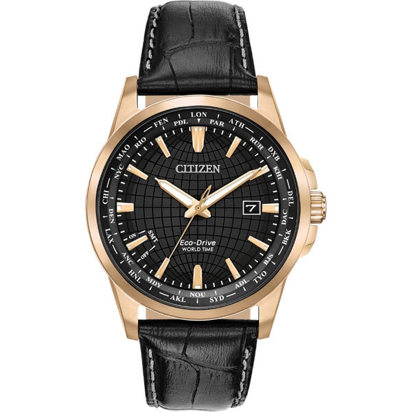 Đồng Hồ Nam Citizen World Time BX1003-08E Eco-Drive Dây Da Vỏ Rose Mặt Đen