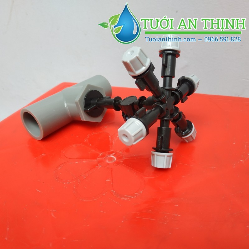 Béc phun sương 6 hướng xám ( kèm Chân ren, van chống rỉ, Tê ren trong 21 Bình Minh)