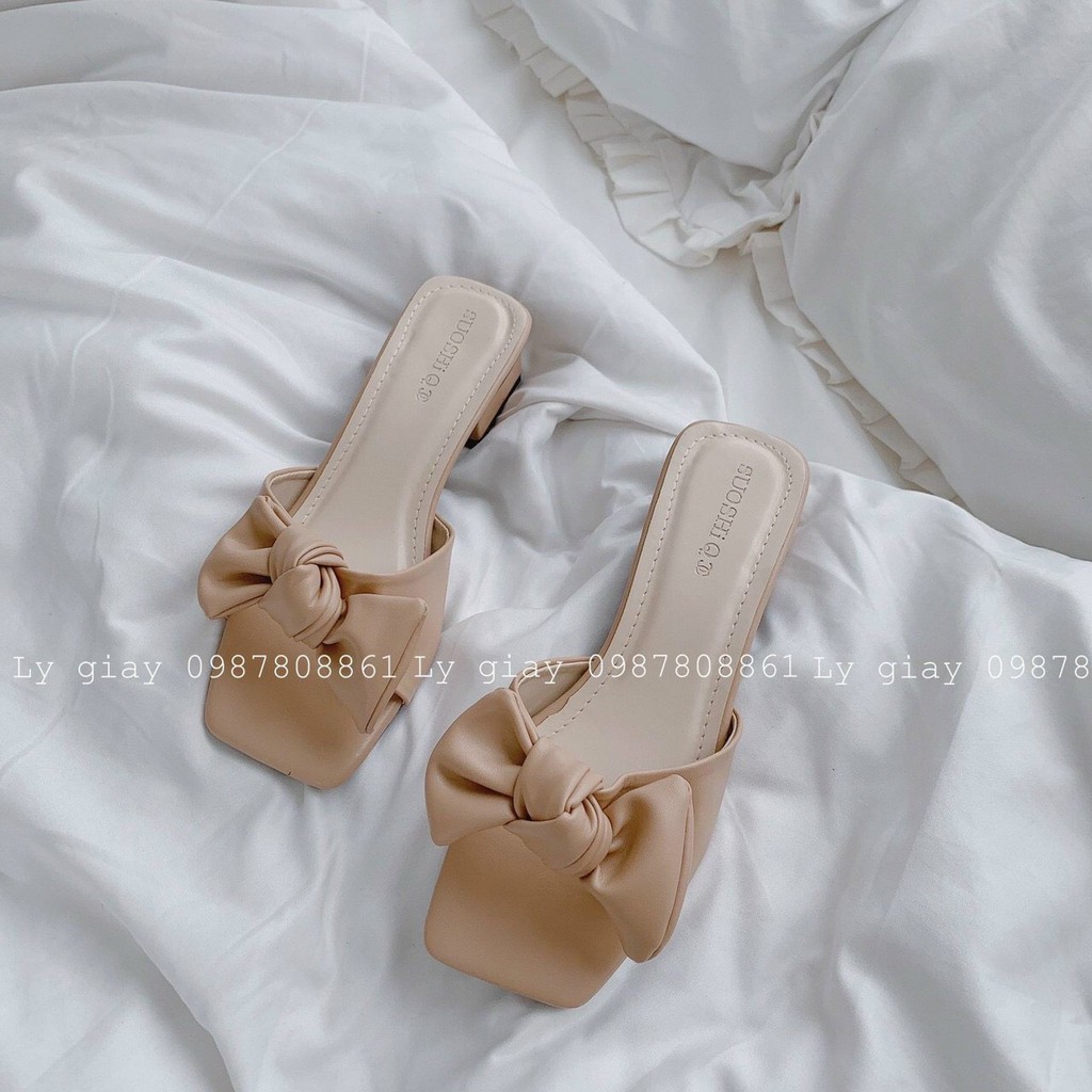 dép nữ xinh thời trang phối nơ xoắn lên chân cực xinh xắn s161