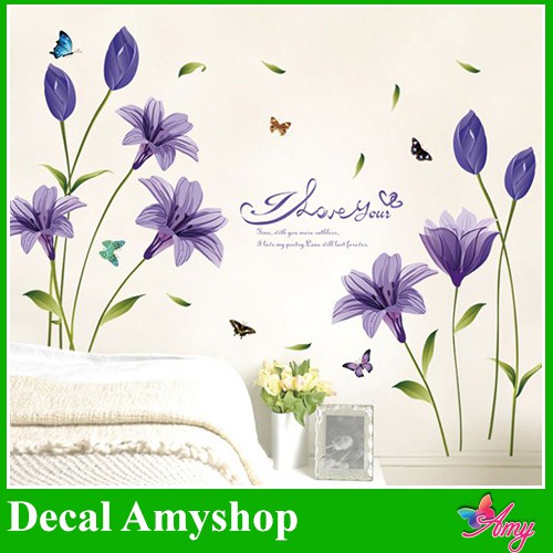 Decal dán tường Hoa anh thảo tím 2 - PVC vinyl - DH078