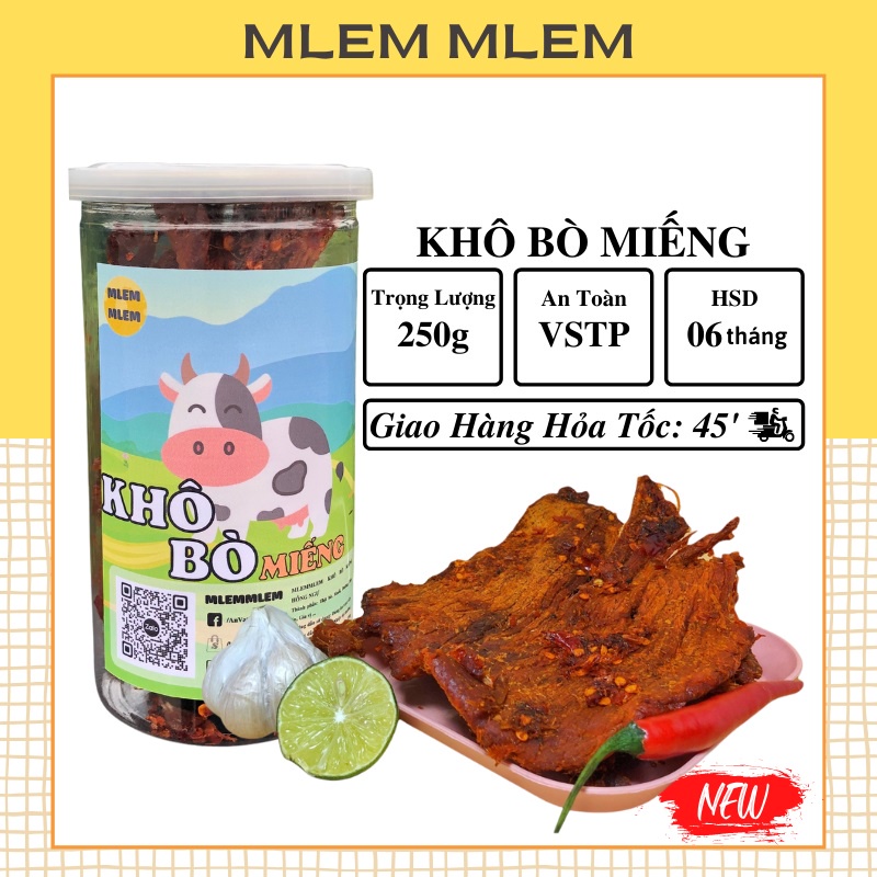 Khô bò miếng Hồng Ngự 250gr MlemMlem đồ ăn vặt vừa ngon vừa rẻ ML02