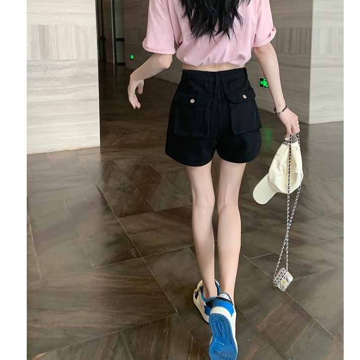 Quần Short Denim Lưng Cao Màu Trơn Thời Trang Hàn Quốc Cho Nữ