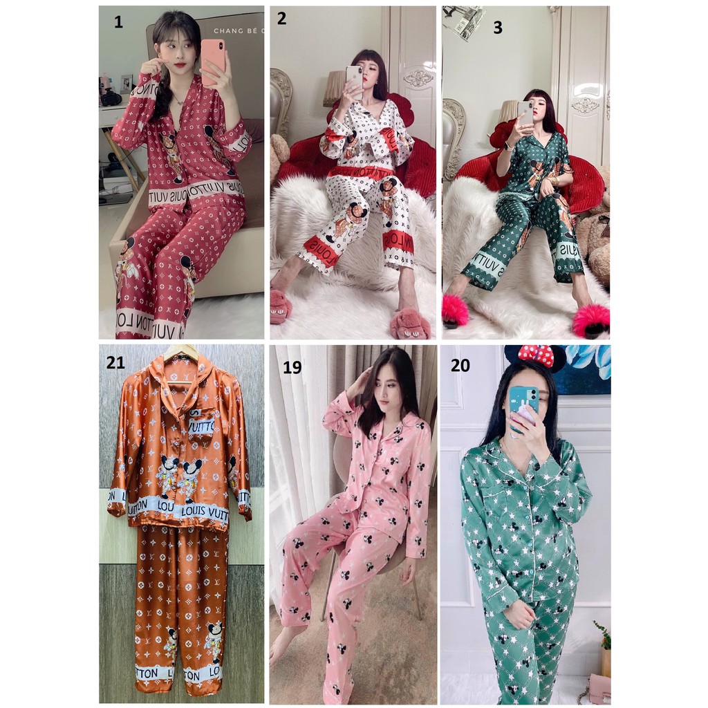 [XÃ KHO] Đồ Bộ Pijama Lụa Satin (Hàng thiết kế Mickey - Gấu)