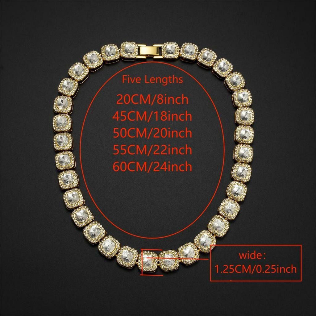 Vòng cổ Mặt Vuông Đính Đá Lấp Lánh Phong Cách Hip Hop Cho Nam