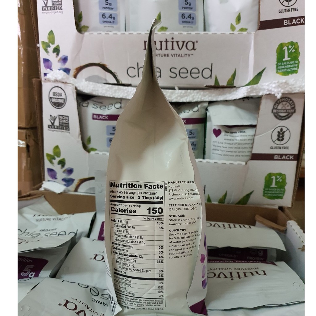 Hạt Chia đen Nutiva Hữu Cơ - Chia Seed Organic Nutiva 1,36kg ( hàng nội địa Mỹ)