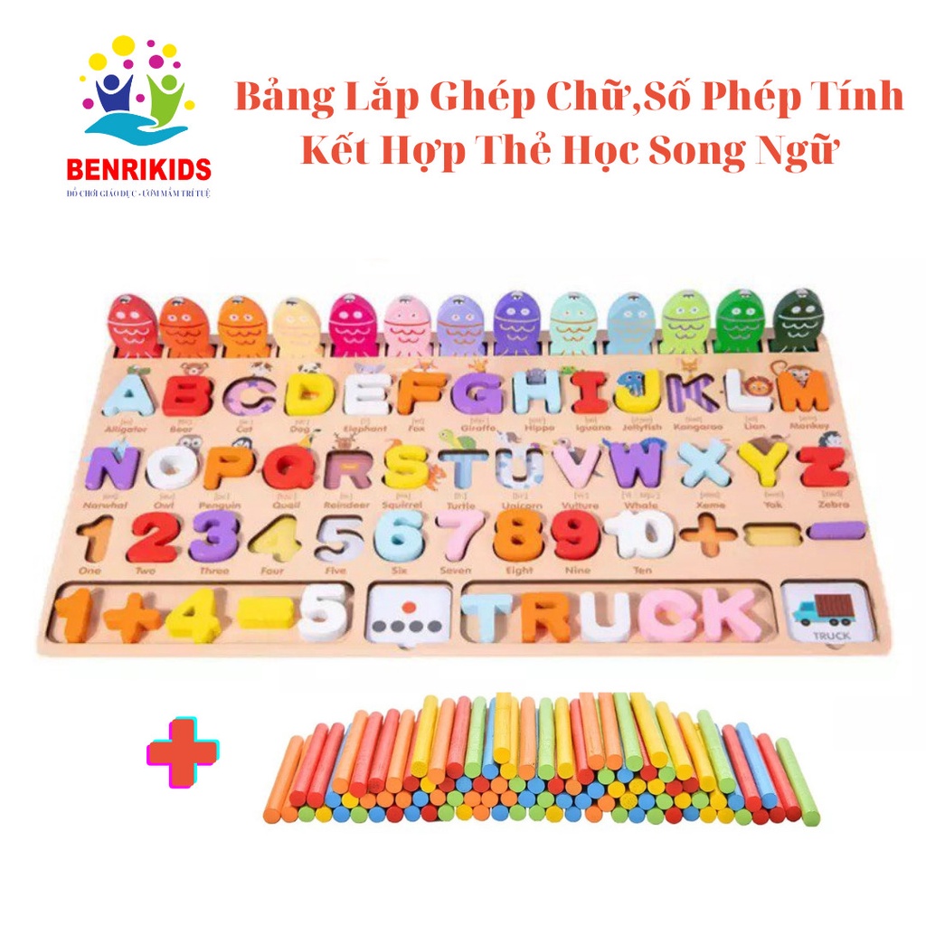 Đồ Chơi Gỗ Benrikids Bảng Câu Cá Nam Châm Kết Hợp Ghép Hình Chữ Cái Và Số Đếm Tặng Kèm 100 Que Tính Cho Bé Học Toán