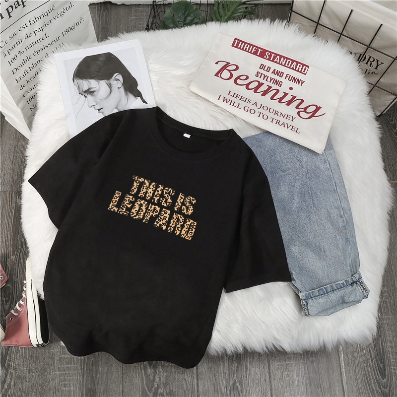 SUXI Áo thun nữ ngắn tay in hình phong cách Hàn Quốc