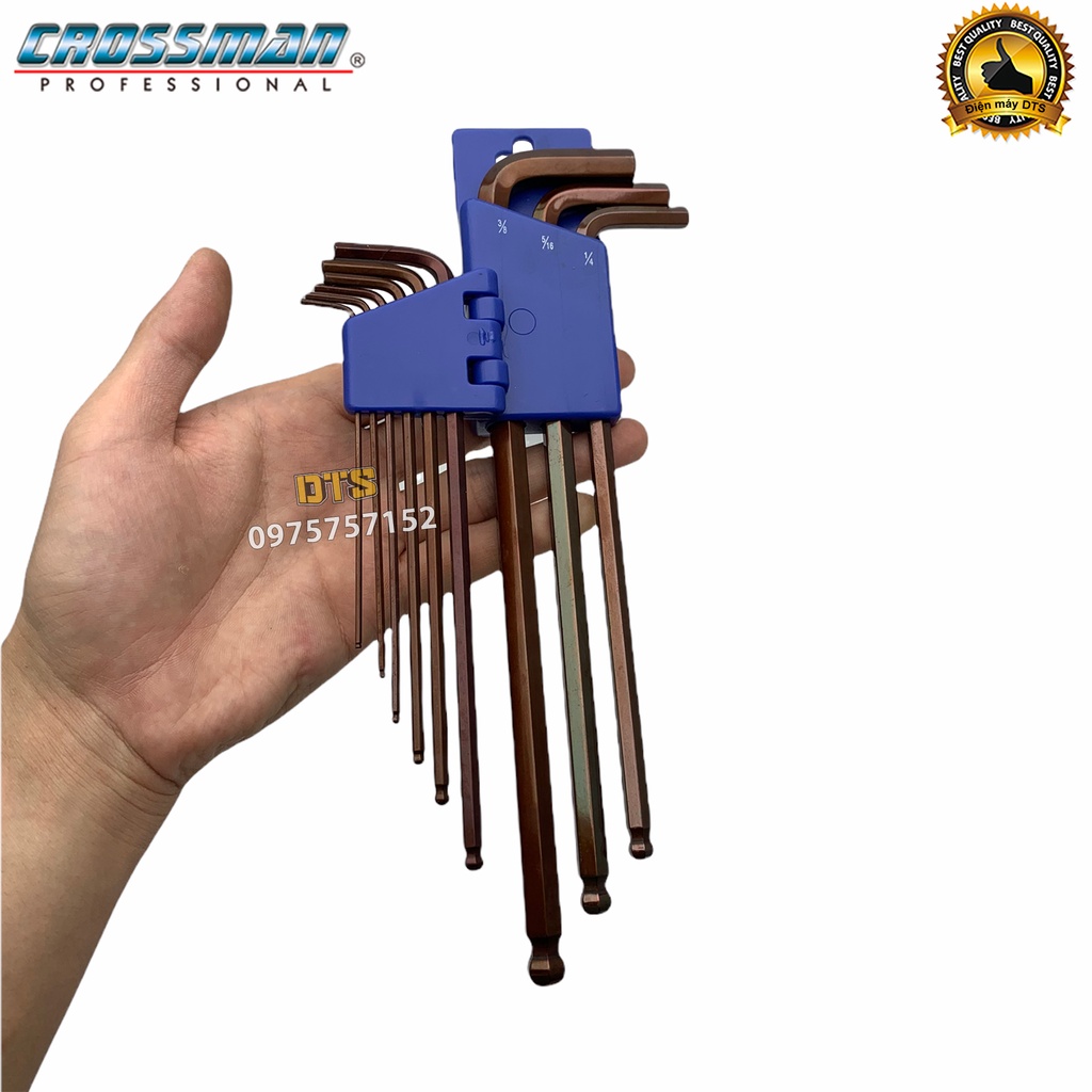 Bộ lục giác bi hệ inch 9 chi tiết Crossman 66-199 1/16&quot; - 3/8&quot; bộ khóa lục giác bi thân dài thép cứng cao cấp
