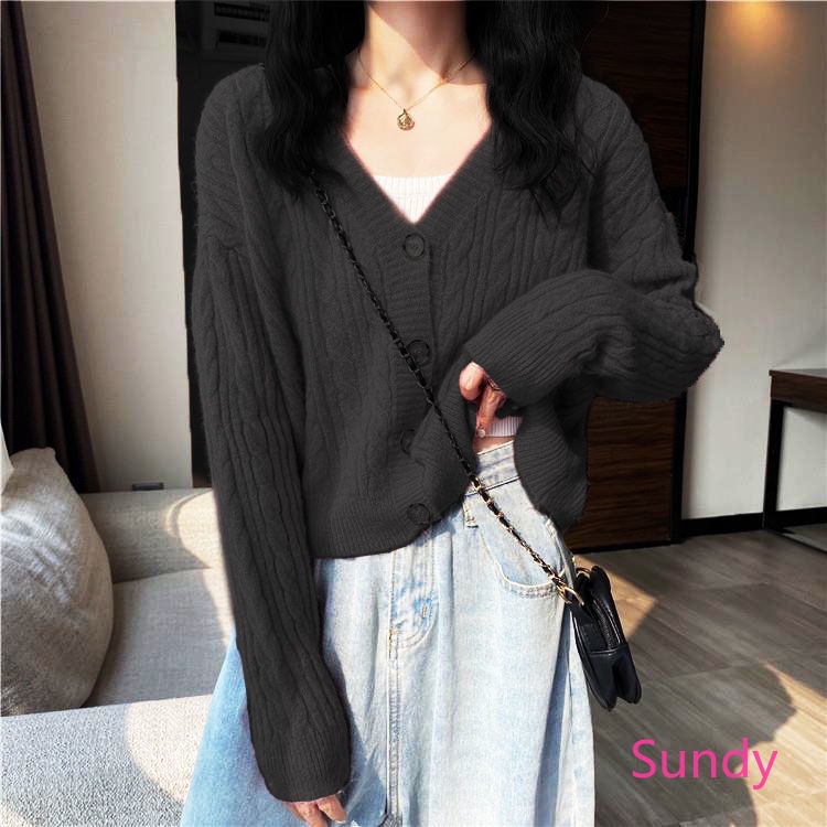 Áo Khoác Cardigan Dệt Kim Tay Dài Cổ Chữ V Thời Trang Mùa Thu Cho Nữ