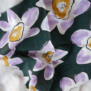 Vải Linen - xô hoa xanh rêu