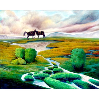 Tranh in canvas VTC LunaCV-0347 - ngựa trên đồi cỏ