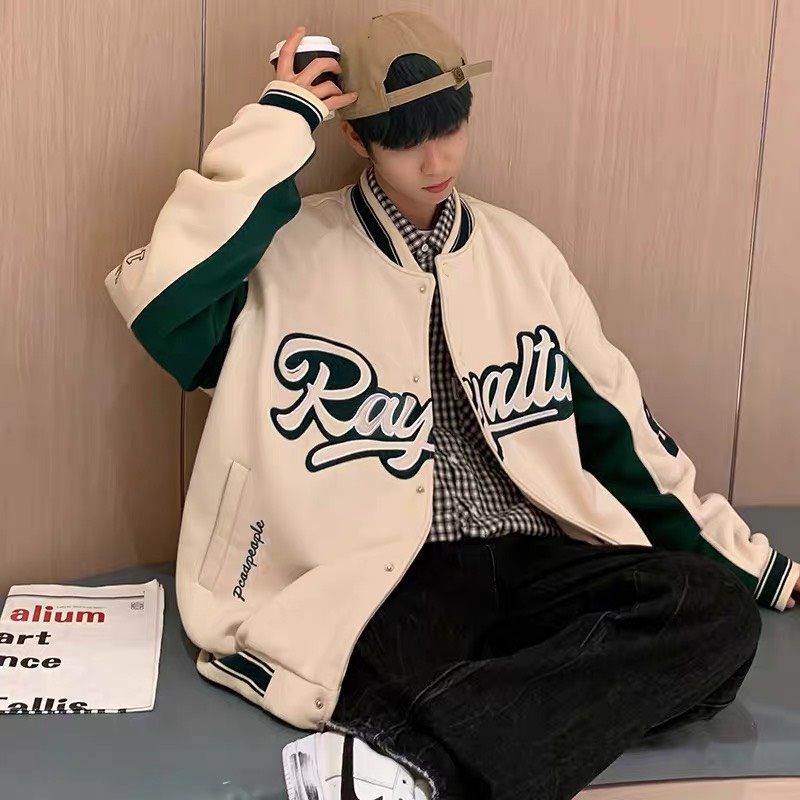 Áo khoác bomber unisex, Áo bomber bóng chày Royalty form rộng chất kaki dày dặn