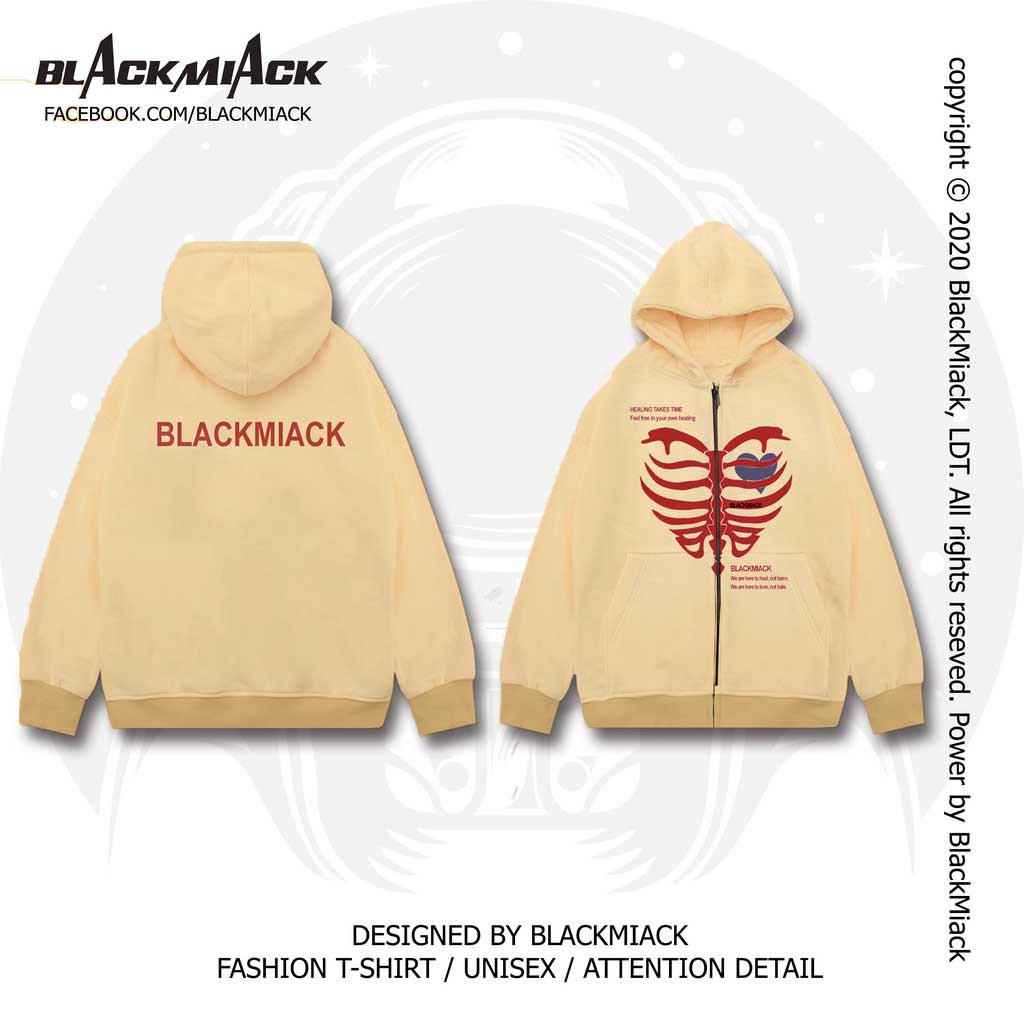Áo Khoác chống nắng HOODIE zip IN NỔI màu KEM họa tiết Xương nam nữ, chất Cua,BLACKMIACK