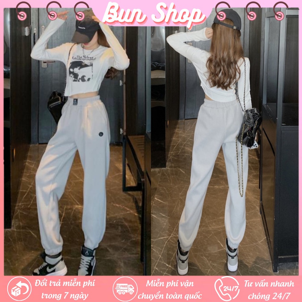 Quần Jogger Nữ - Quần Bomber Nữ Chất Len Tăm Dày Ống Rộng, Hình In Sắc Nét Mặc Thu Đông Bun_shop20