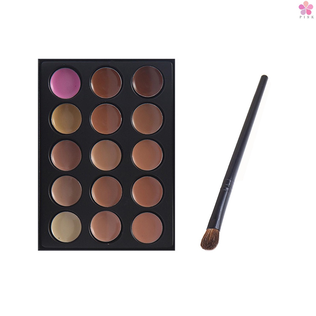 Bảng kem che khuyết điểm 15 màu kèm cọ trang điểm