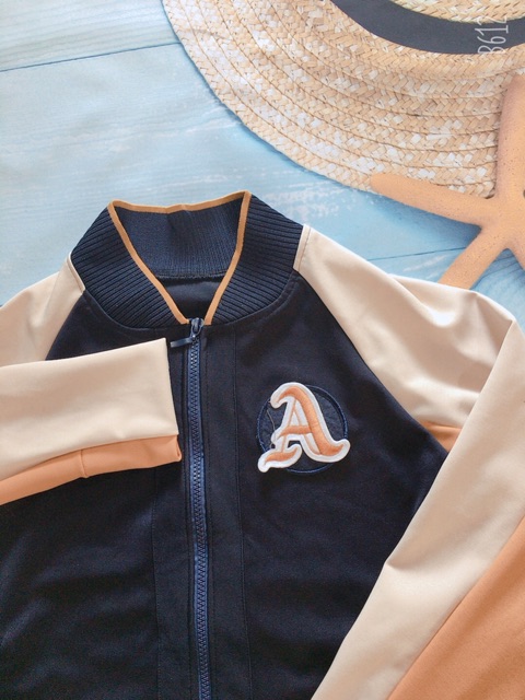 [Mã WASTMAY giảm 15% tối đa 30K đơn 150K] Áó khoác nữ bomber dài tay tím than phối cam_kèm ảnh thật | BigBuy360 - bigbuy360.vn