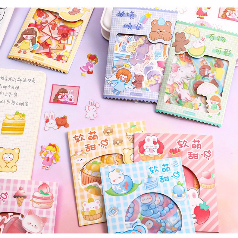 Set 45 Sticker Hình Dán trong suốt Bi store