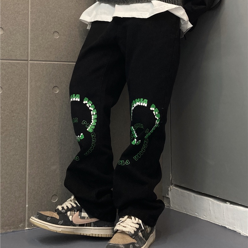 Quần jeans dài ống rộng in chữ thời trang dành cho nam size S-3XL