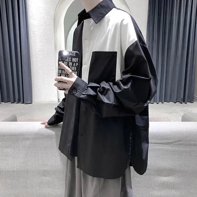 HOT Áo Sơ Mi Ulzzang Tay Dài Phối Vai Unisex Cho Cả Nam Và Nữ Vải Kate Đẹp Và Thoáng Mát