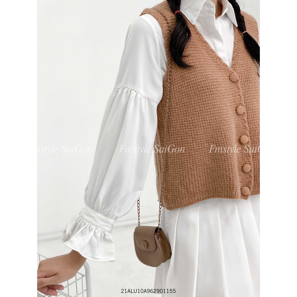 Áo len gile 5 nút bọc nữ dáng rộng cardigan màu hàn quốc oversize ulzzang thu đông Fmstyle Saigon 21ALU10A962901 | BigBuy360 - bigbuy360.vn