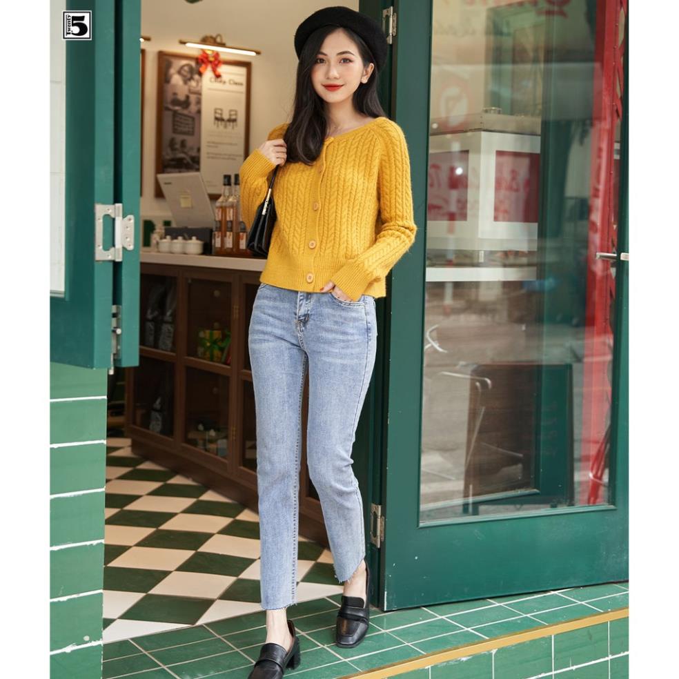 12.12 Quần Jeans nữ mài, ống đứng, gấu tua rua Twentyfive 3438
