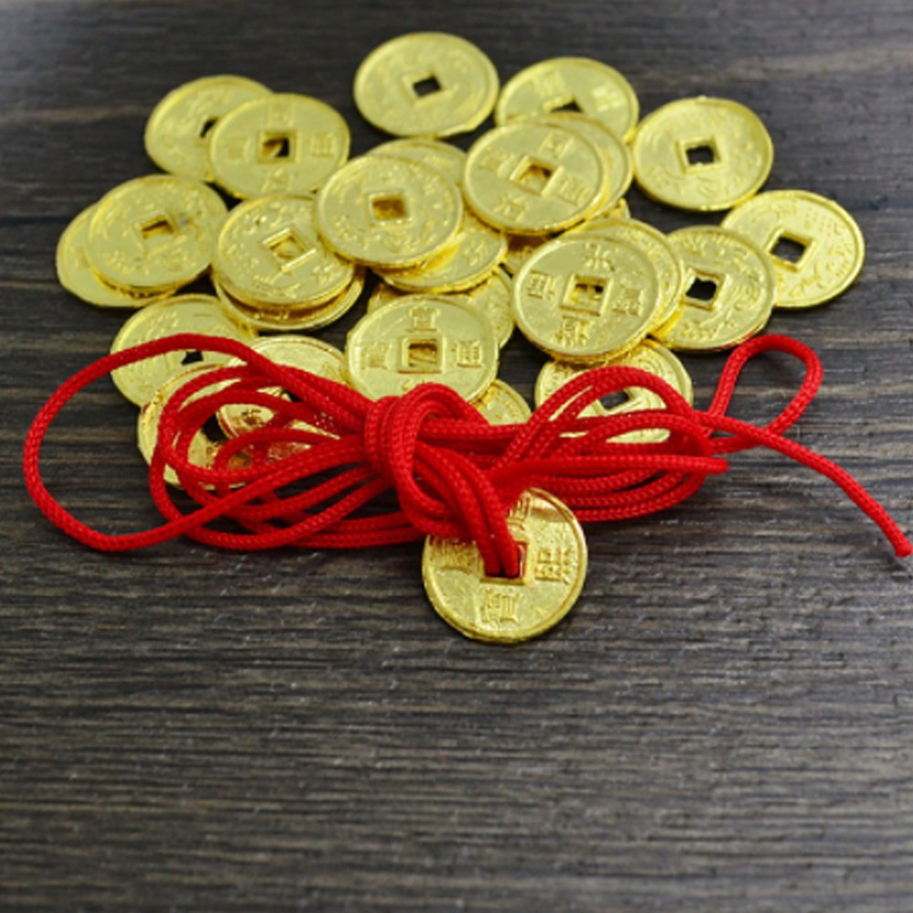 Túi 30 xu vàng may mắn size 20mm trang trí