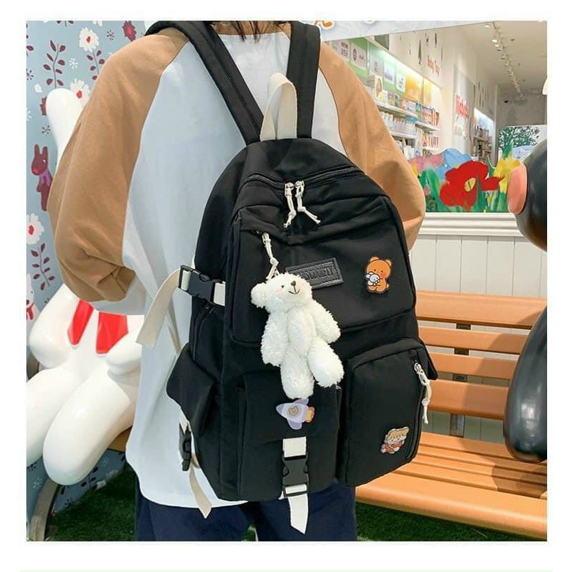 Balo ulzzang móc khoá gấu tặng kèm sticker siêu xinh - VL857