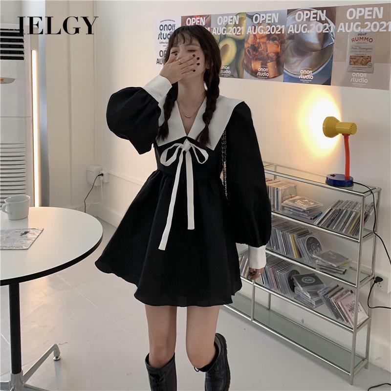 Đầm IELGY thắt nơ eo màu tương phản thời trang